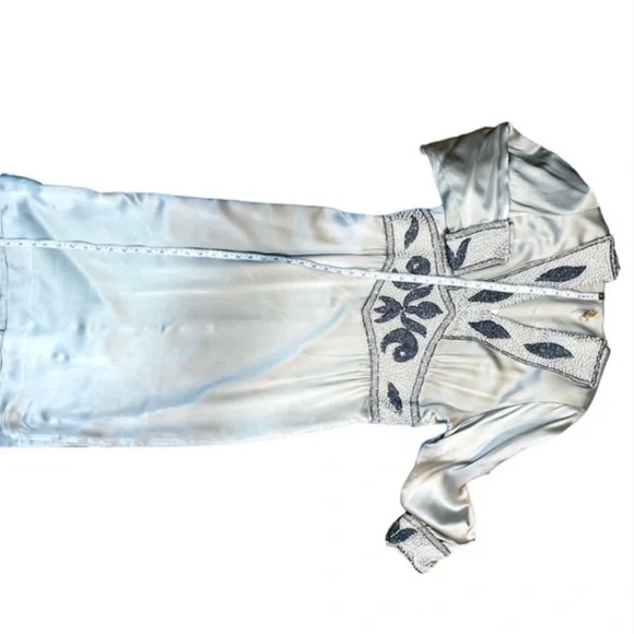 Couture Satin Silver Gown: hand beaded - art nouveau - handmade - deco style - Picture 12 of 12